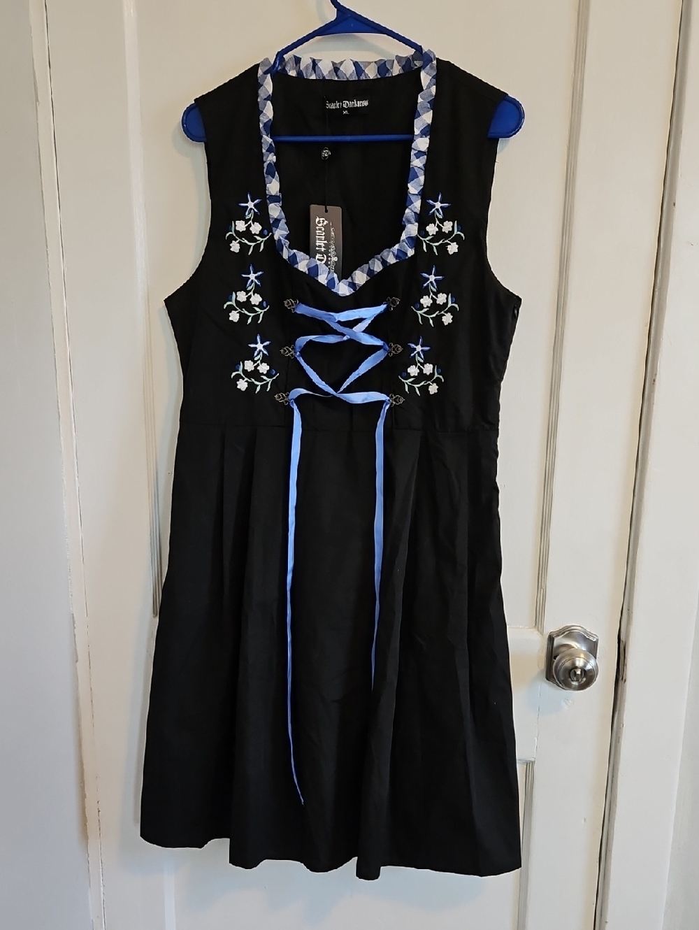 Scarlet Darkness Black With Blue Embroidered Lace-Up Dirndl Dress